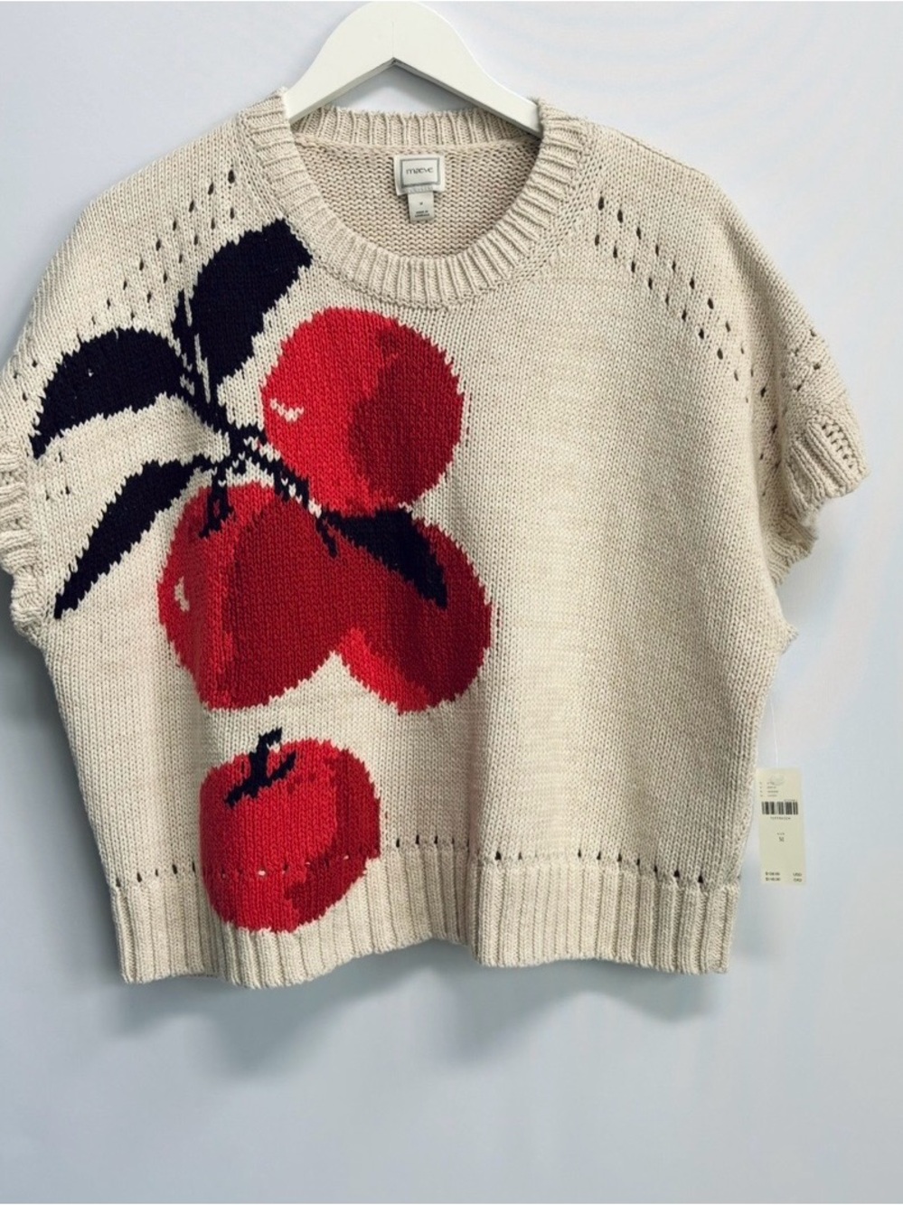 NWT Maeve Short-Sleeve Crew-Neck Apple Motif Graphic Sweater - Picture 10 of 12